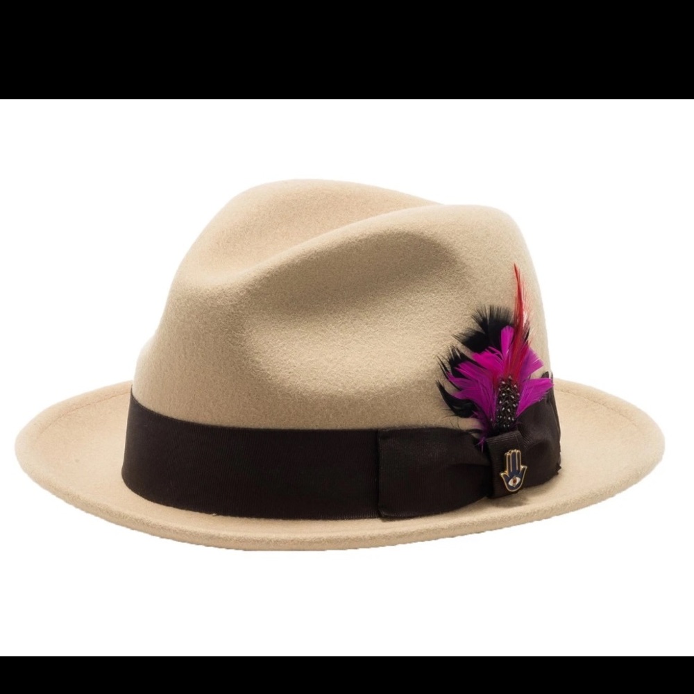 Beige Fedora Ferrecci Brooks Trilby Soft 100% Australian Wool Felt Brown Hat